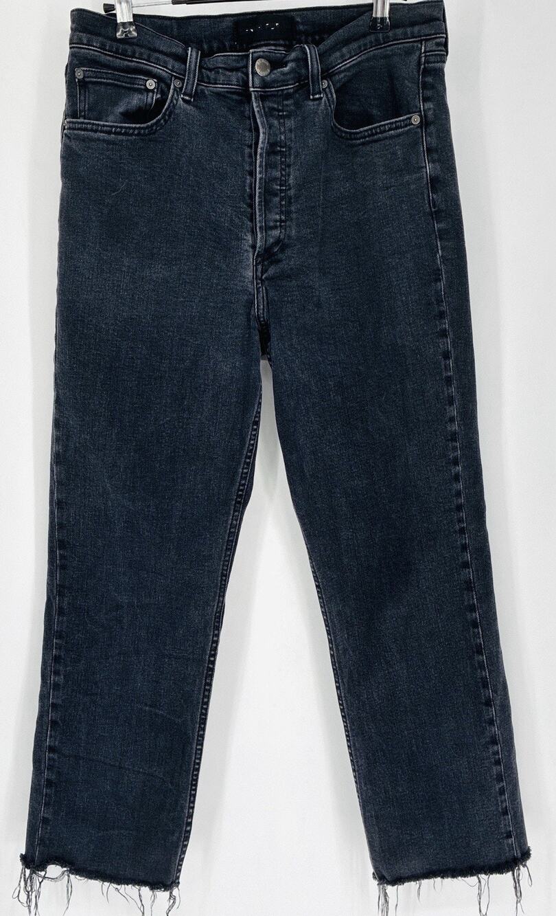 Aritzia Denim Forum 31 The Arlo Jeans Black Hi Rise Straight Raw Crop Hem 84855